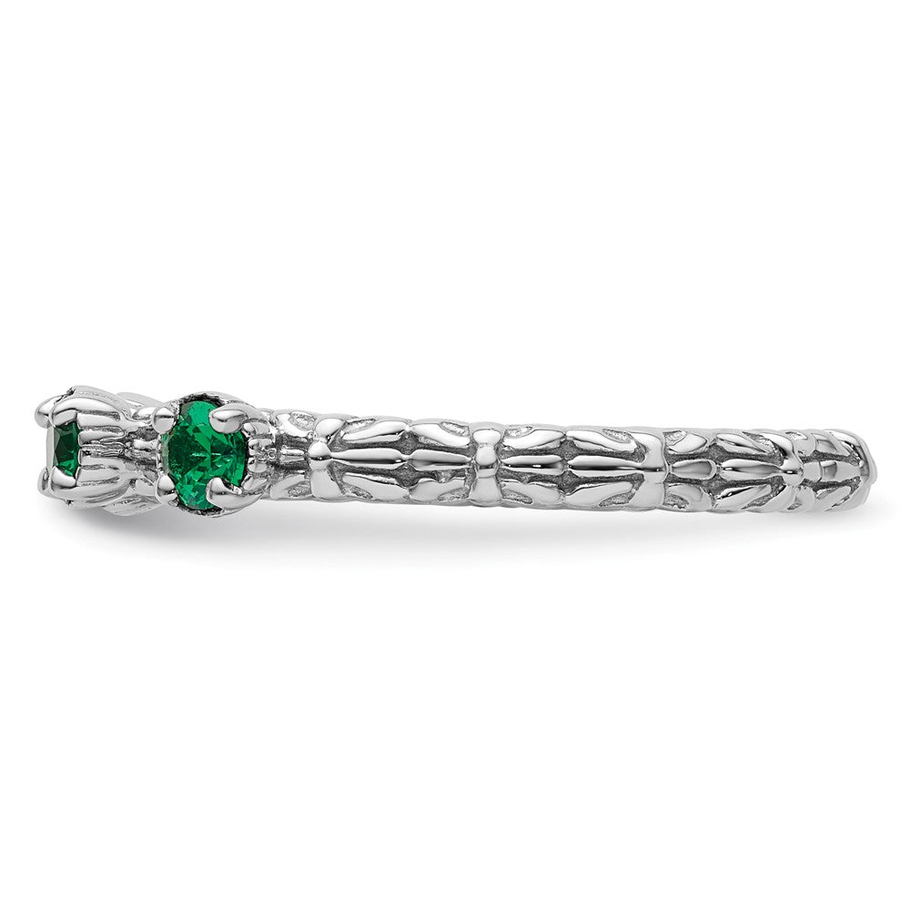 Sterling Silver Stackable Expressions Created Emerald Three Stone Ring