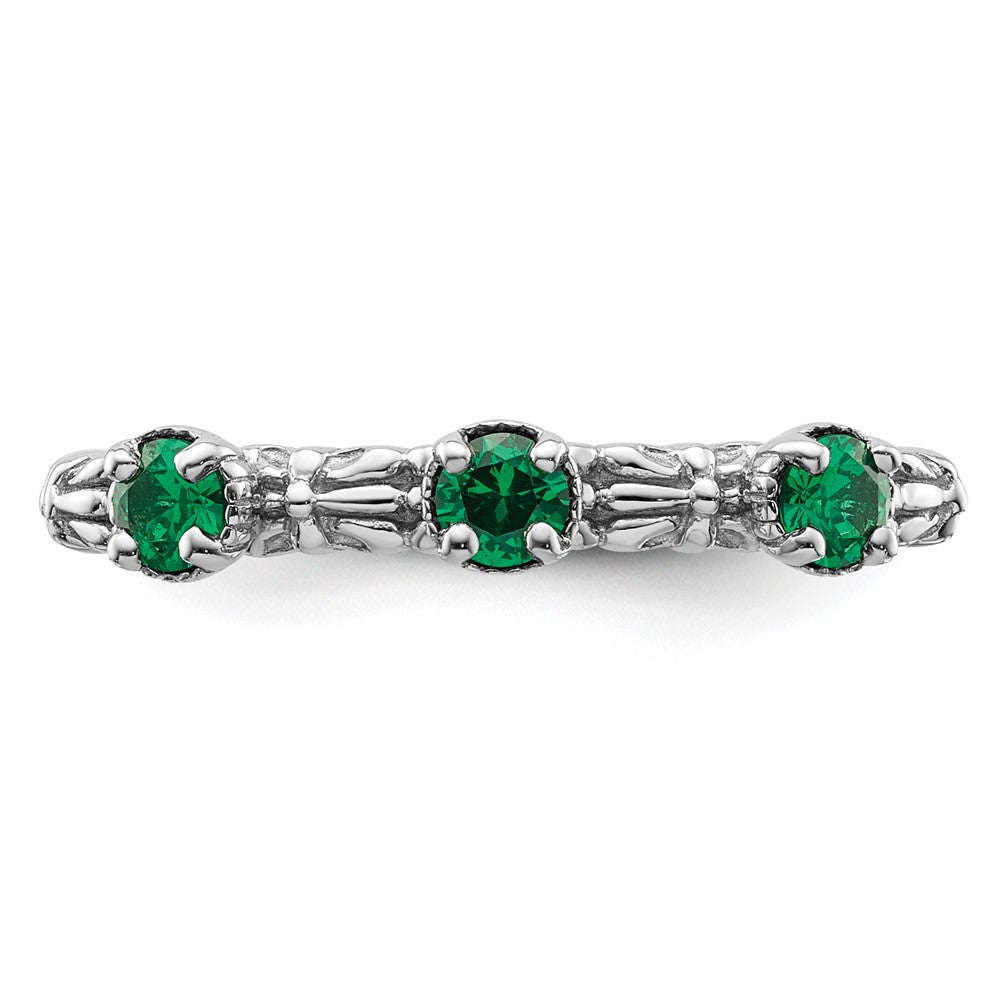 Sterling Silver Stackable Expressions Created Emerald Three Stone Ring