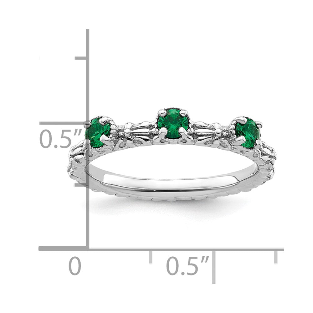 Sterling Silver Stackable Expressions Created Emerald Three Stone Ring