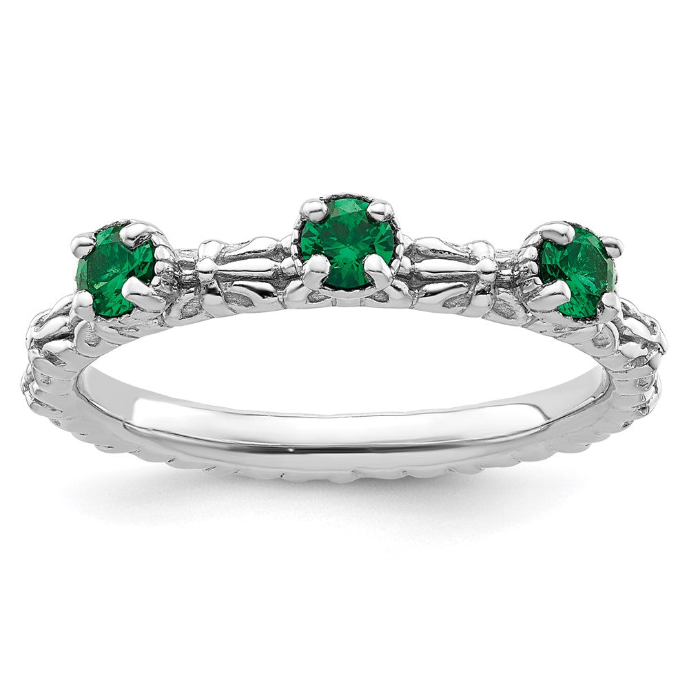 Sterling Silver Stackable Expressions Created Emerald Three Stone Ring