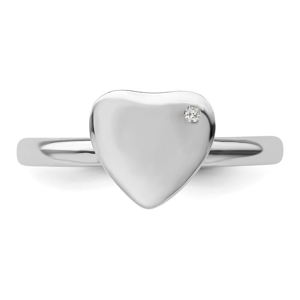 Sterling Silver Stackable Expressions Rhodium-plated Heart Diamond Ring