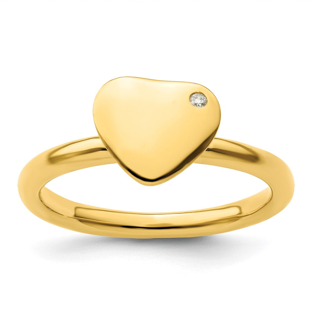 Sterling Silver Stackable Expressions Gold-plated Heart Diamond Ring