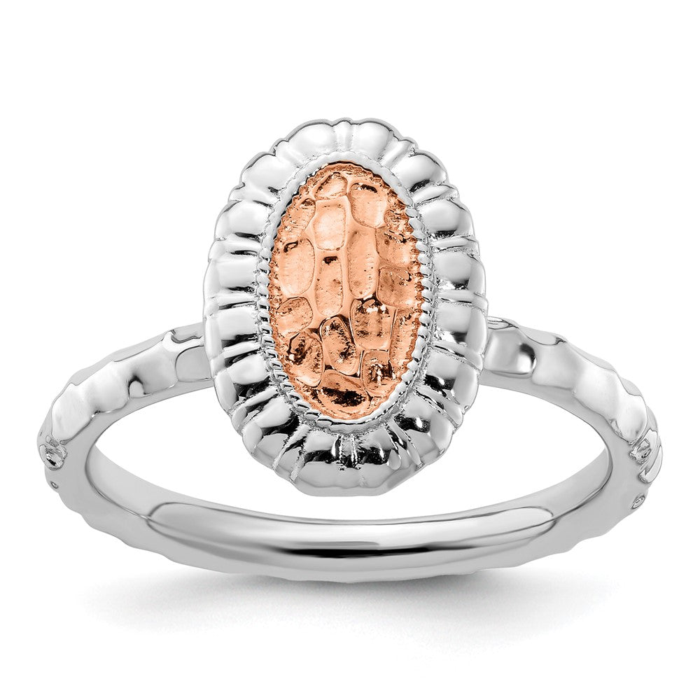 Sterling Silver Stackable Expressions Rose Gold-plated Oval Ring