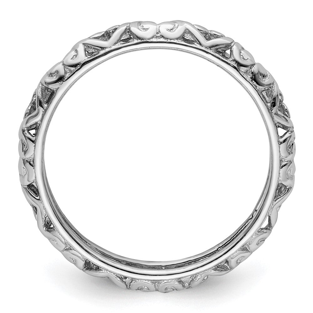 Sterling Silver Stackable Expressions Rhodium Carved Ring