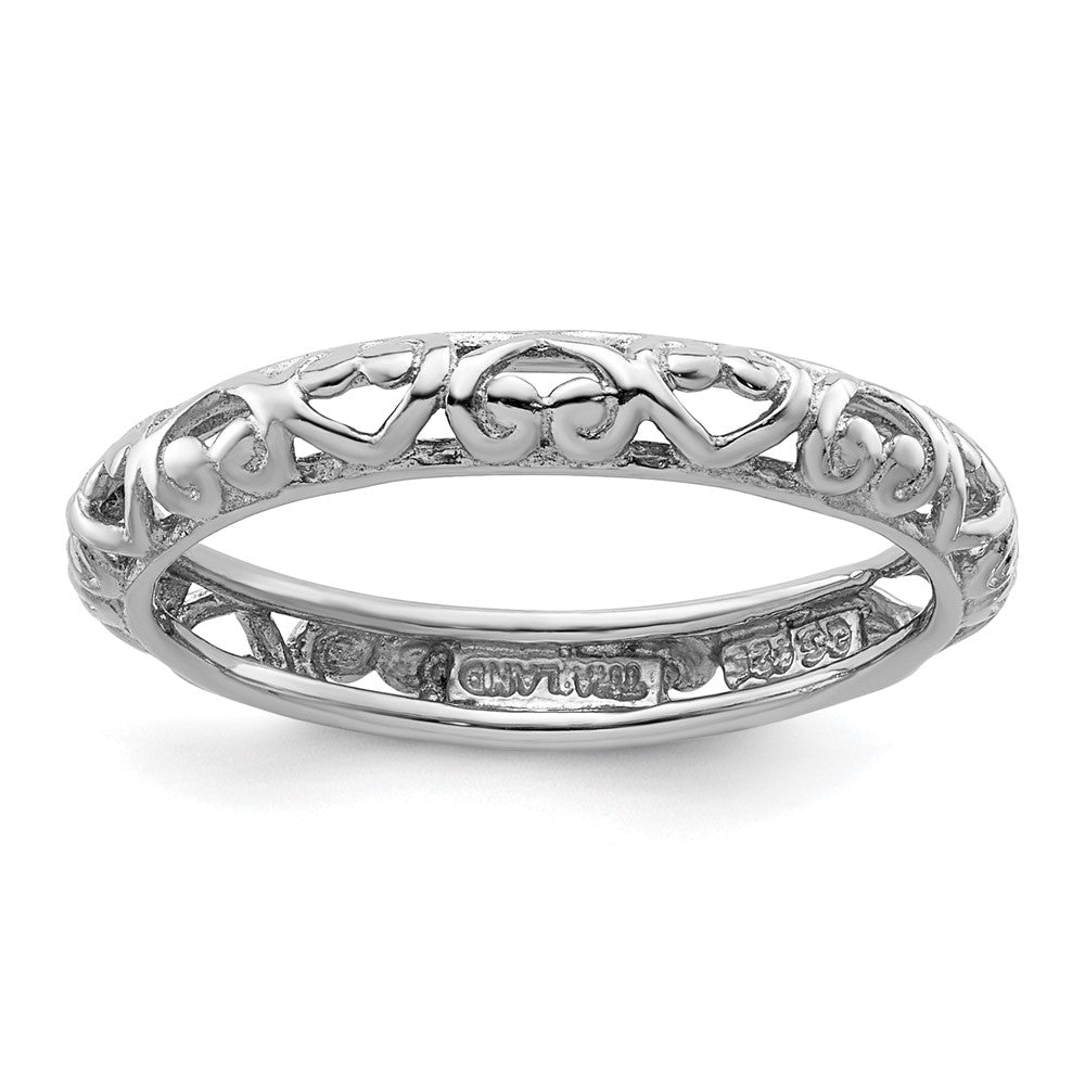 Sterling Silver Stackable Expressions Rhodium Carved Ring