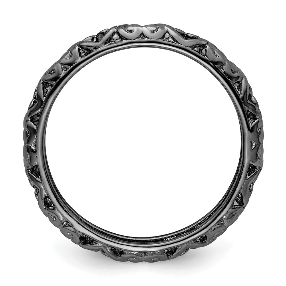 Sterling Silver Stackable Expressions Black-plated Carved Ring