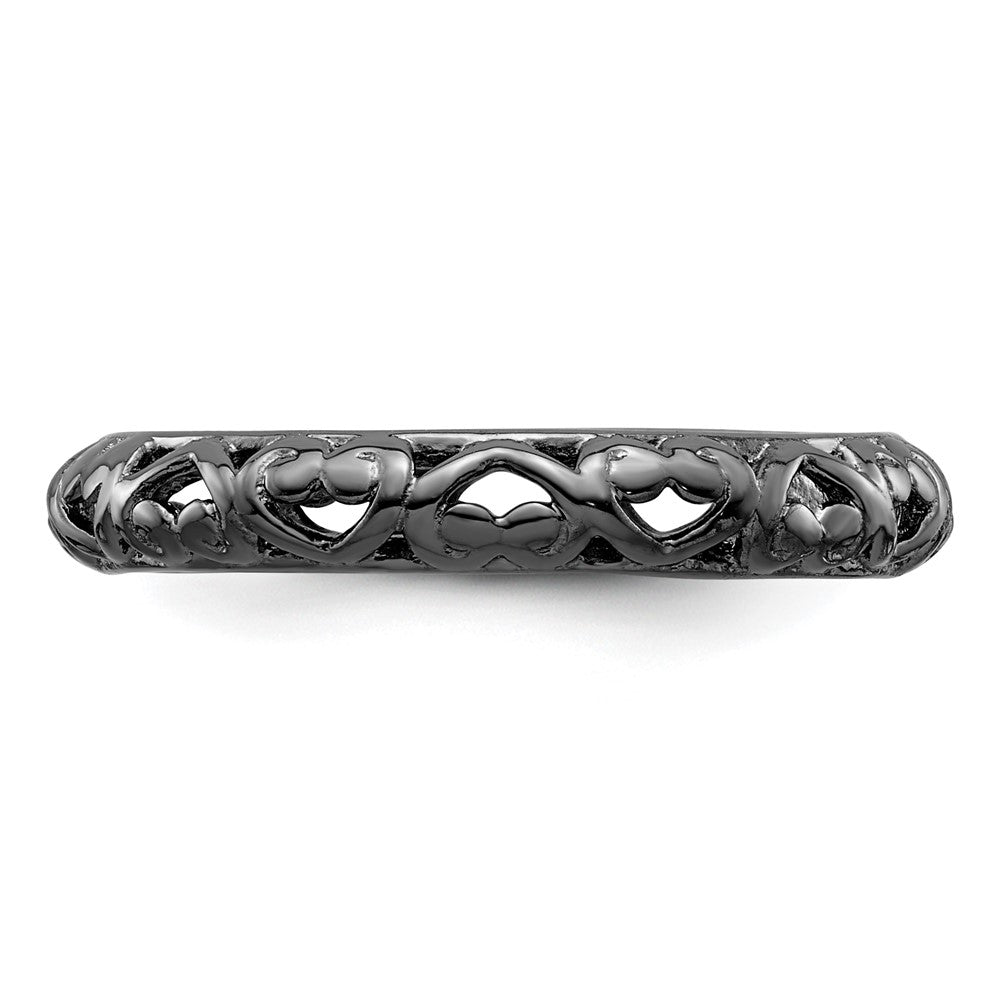 Sterling Silver Stackable Expressions Black-plated Carved Ring