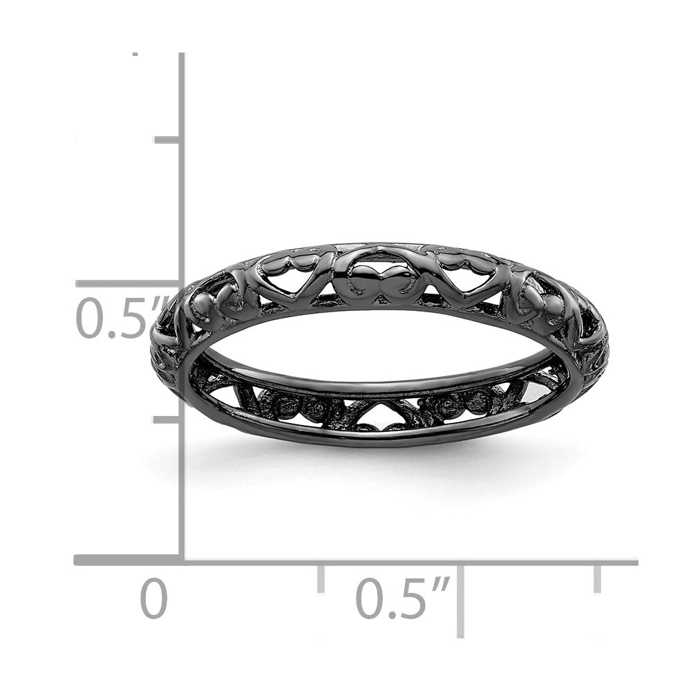 Sterling Silver Stackable Expressions Black-plated Carved Ring