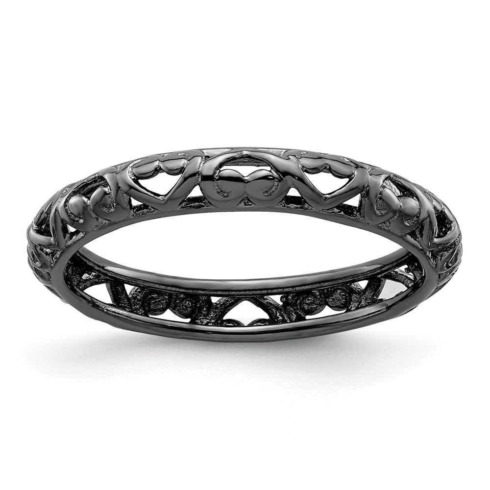 Sterling Silver Stackable Expressions Black-plated Carved Ring