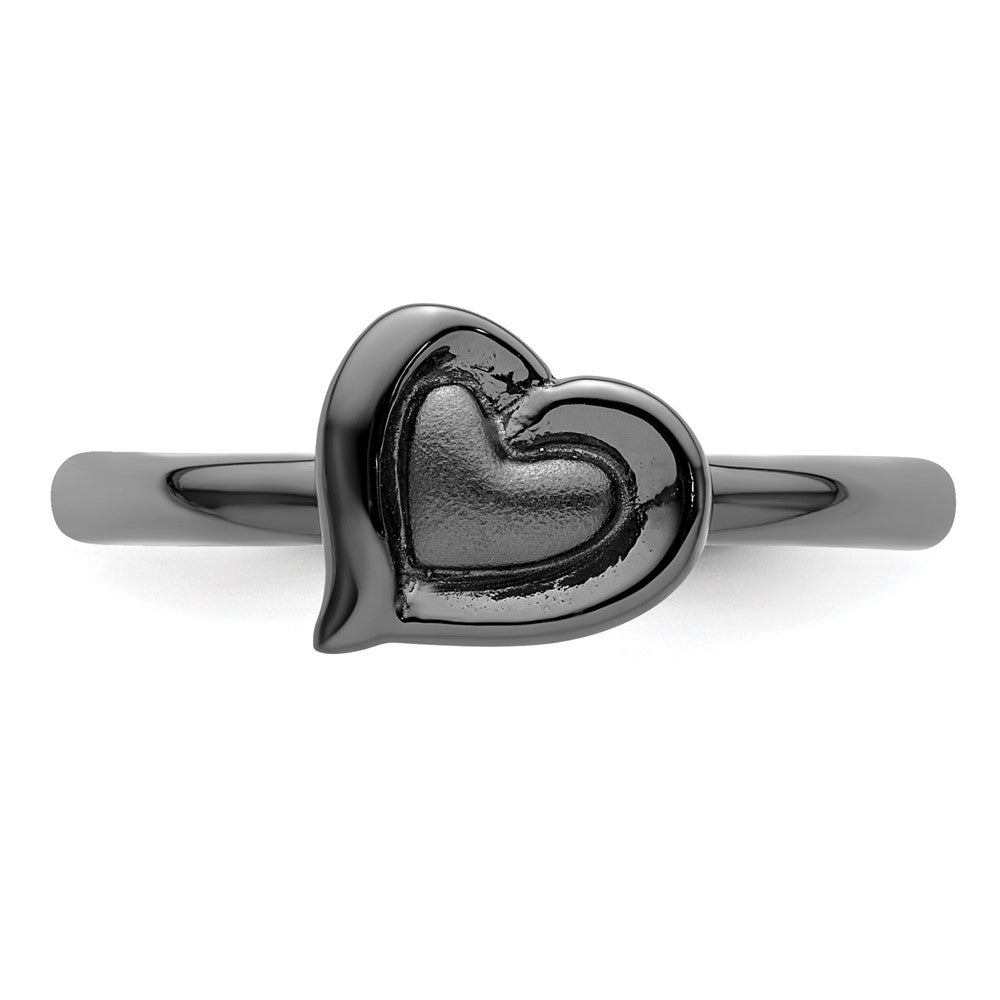 Sterling Silver Stackable Expressions Black-plated Heart Ring