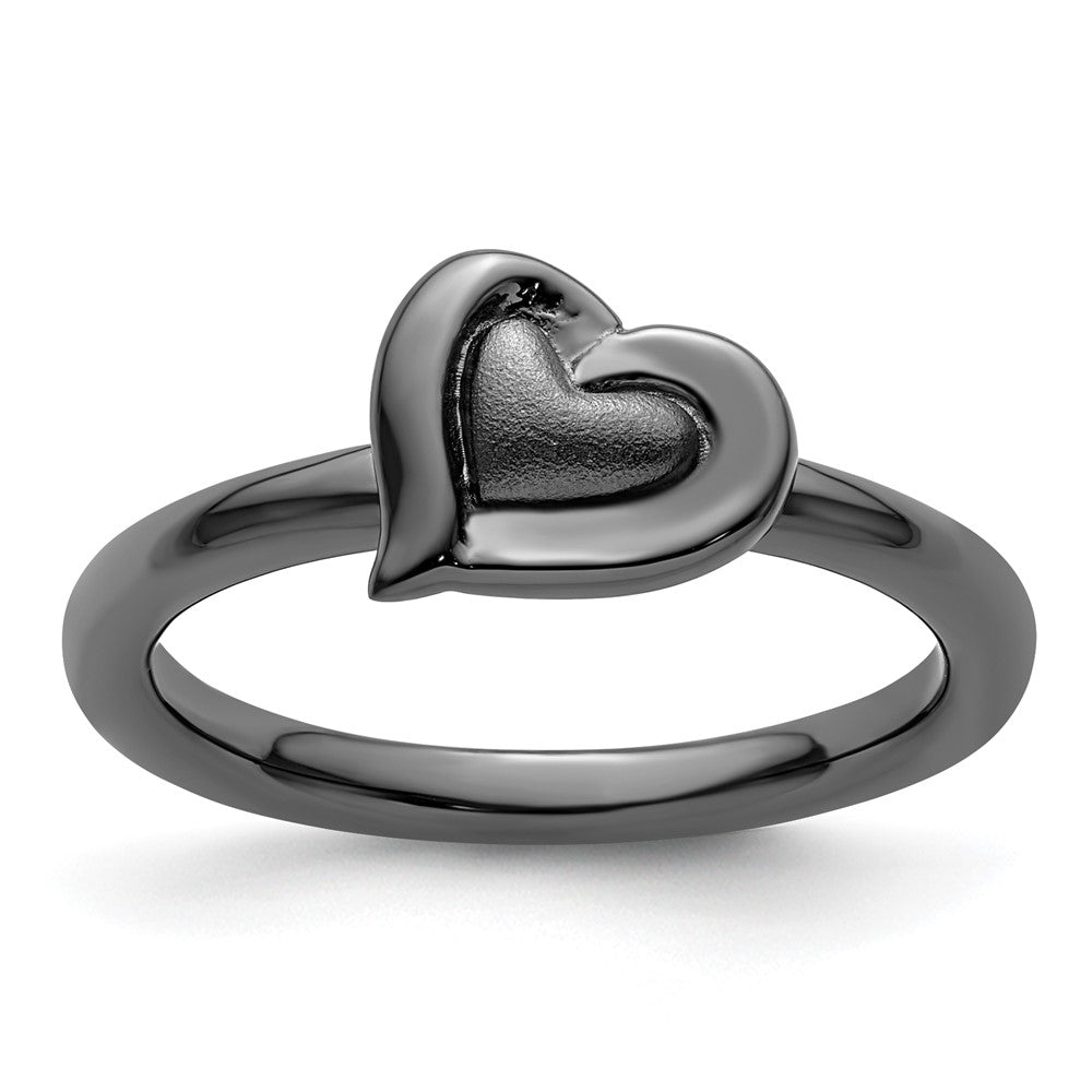 Sterling Silver Stackable Expressions Black-plated Heart Ring