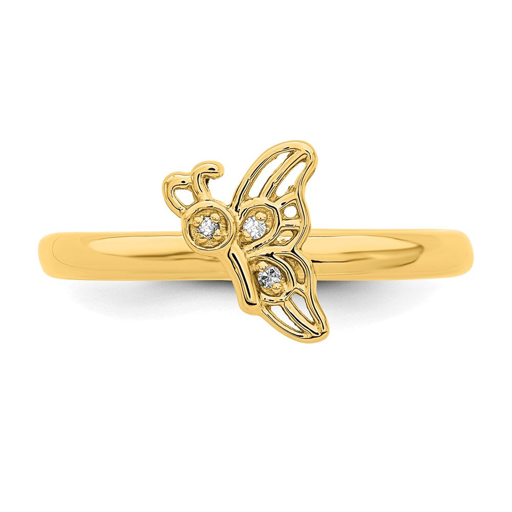 Sterling Silver Stackable Expressions Gold-plated Butterfly w/Diamond Ring