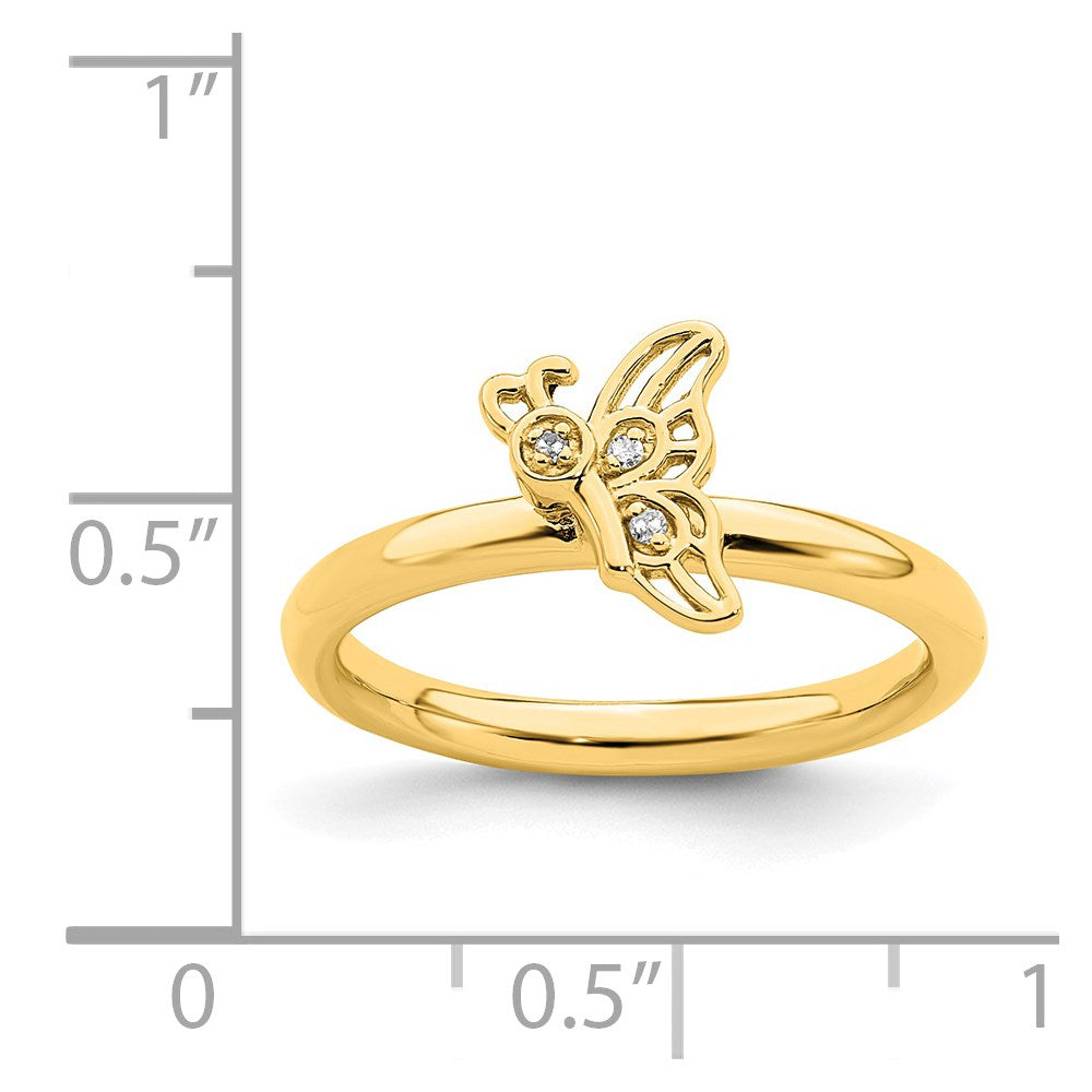 Sterling Silver Stackable Expressions Gold-plated Butterfly w/Diamond Ring