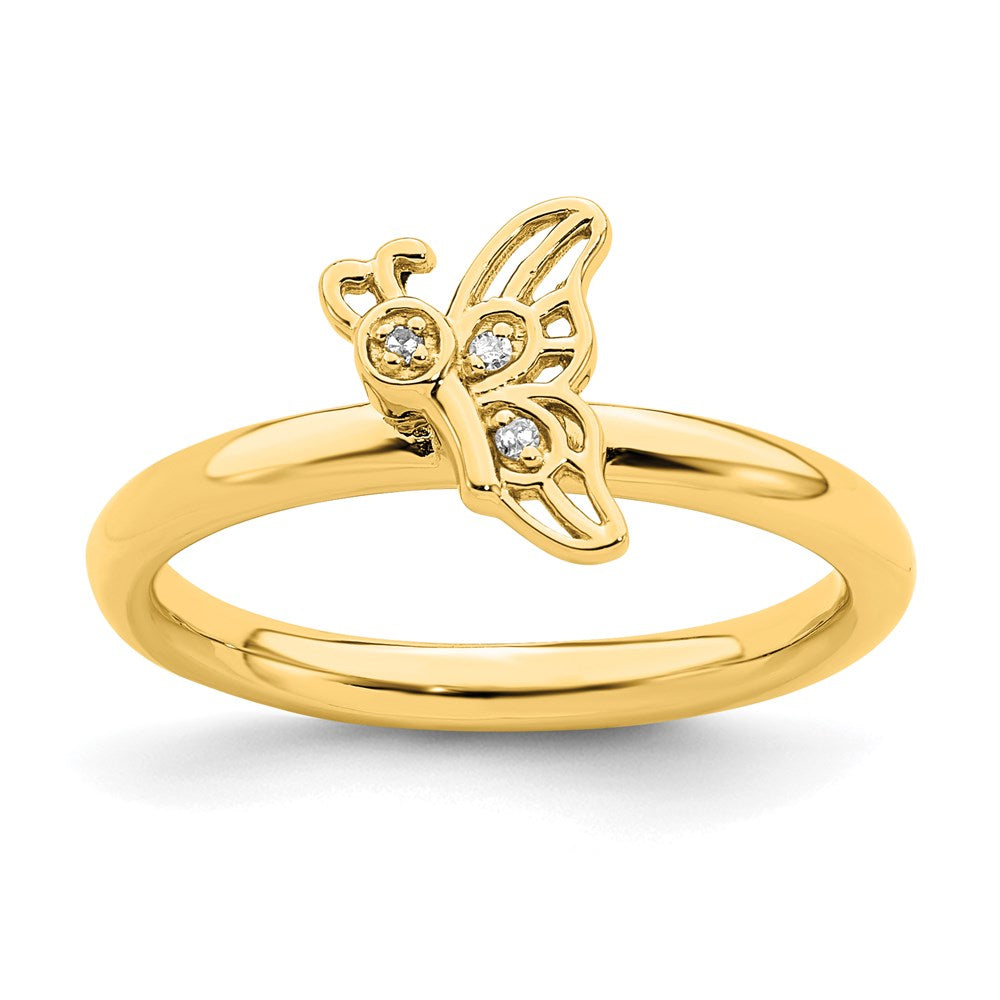 Sterling Silver Stackable Expressions Gold-plated Butterfly w/Diamond Ring