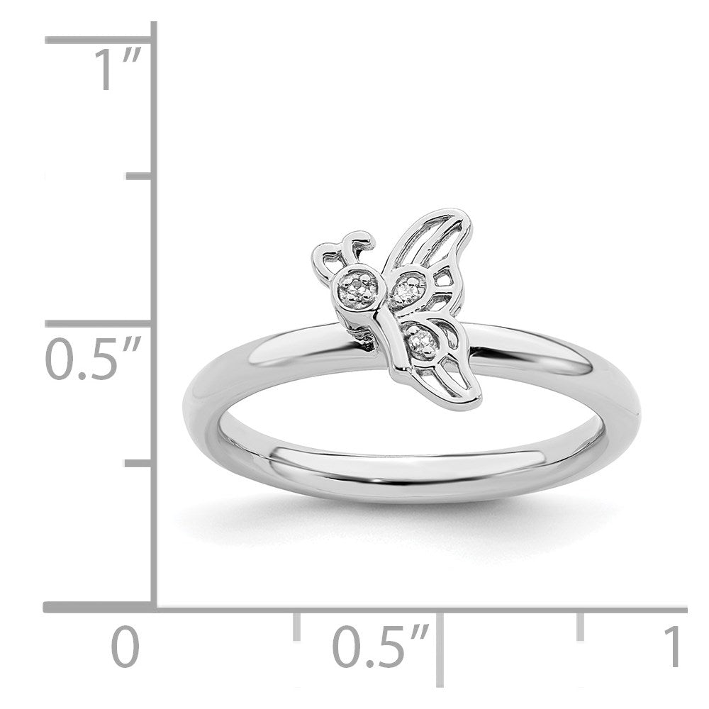 Sterling Silver Stackable Expressions Rhodium Butterfly w/Diamond Ring