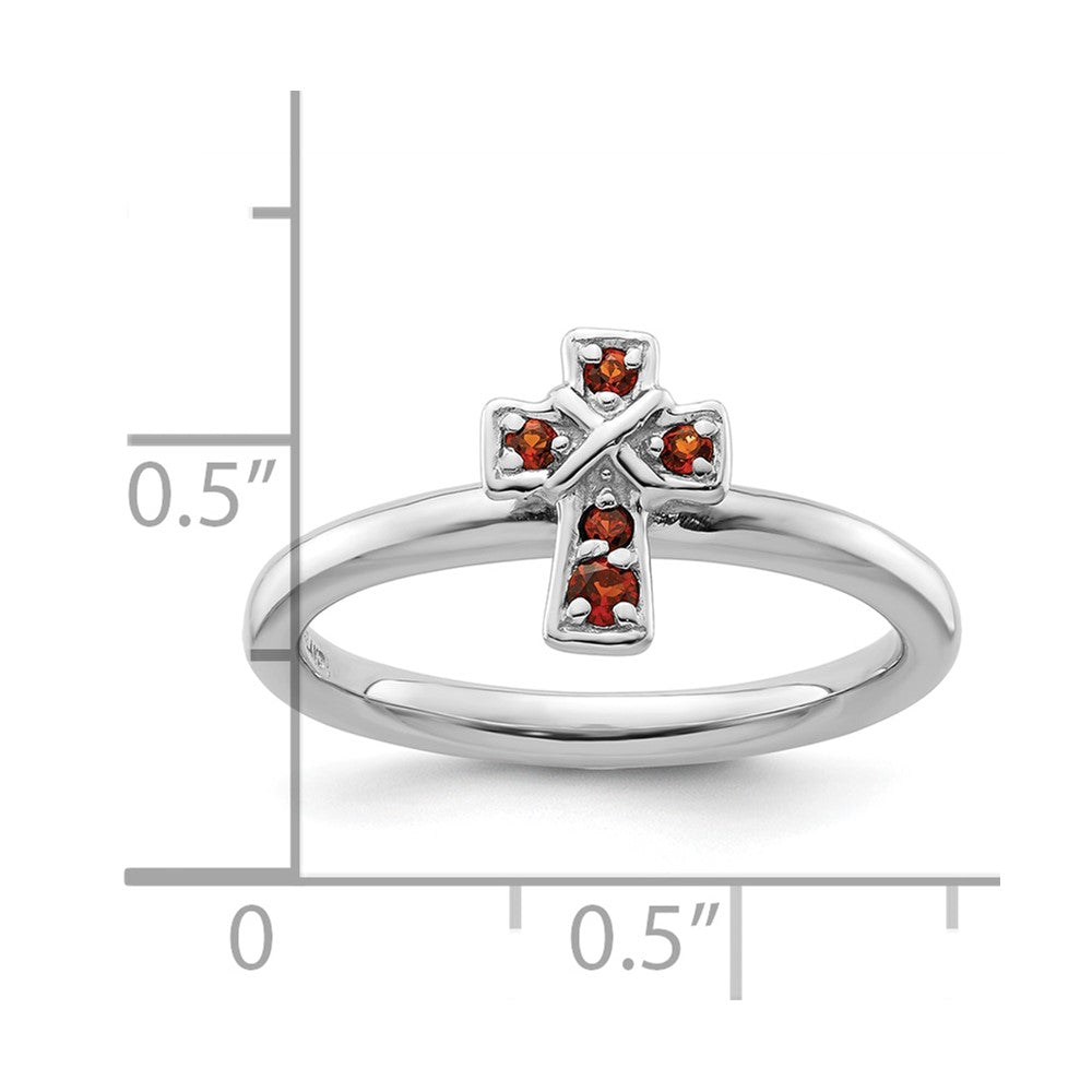 Sterling Silver Stackable Expressions Rhodium Garnet Cross Ring