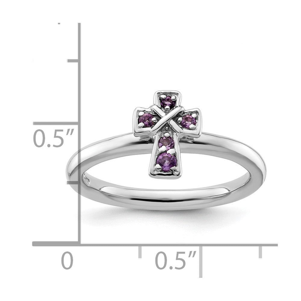 Sterling Silver Stackable Expressions Rhodium Amethyst Cross Ring