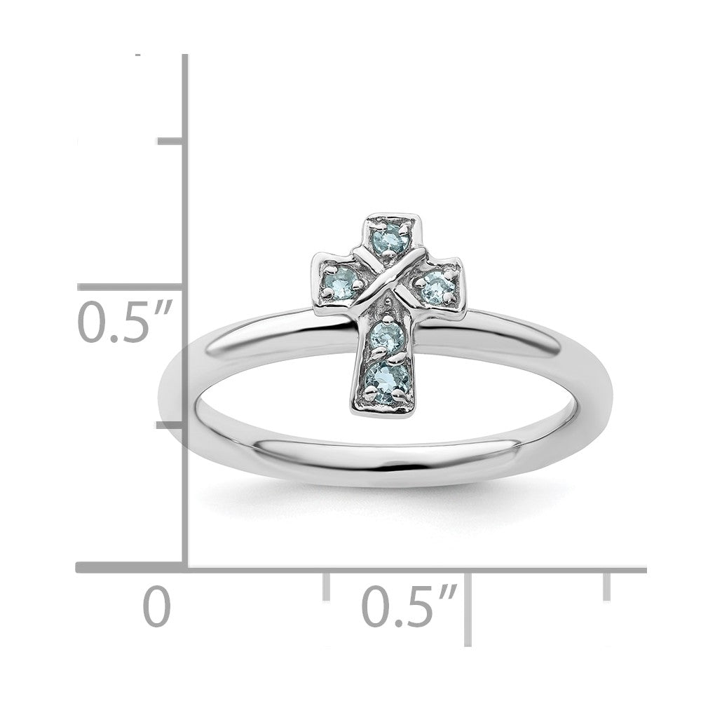 Sterling Silver Stackable Expressions Rhodium Aquamarine Cross Ring