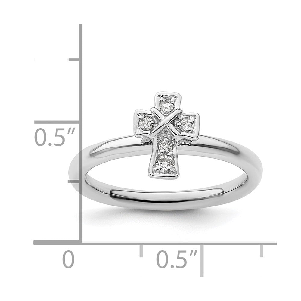 Sterling Silver Stackable Expressions Rhodium White Topaz Cross Ring