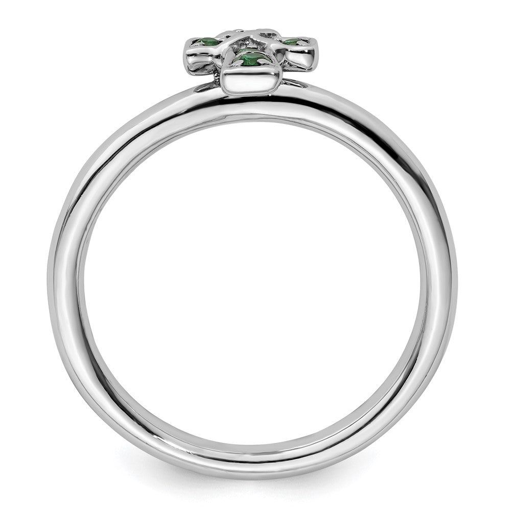 Sterling Silver Stackable Expressions Rhodium Created Emerald Cross Ring