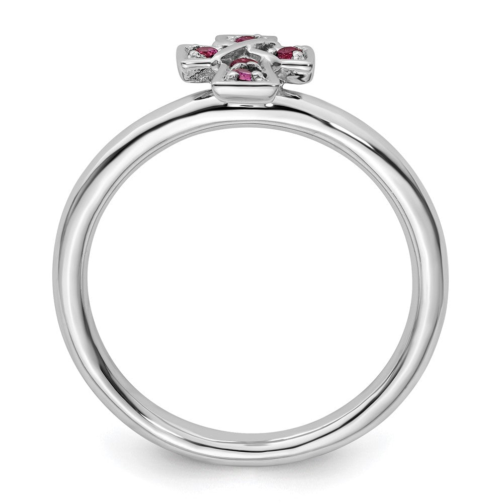 Sterling Silver Stackable Expressions Rhodium Rhodolite Garnet Cross Ring