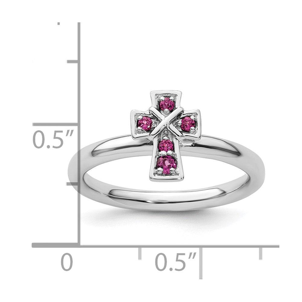 Sterling Silver Stackable Expressions Rhodium Rhodolite Garnet Cross Ring