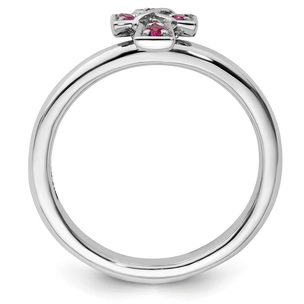 Sterling Silver Stackable Expressions Rhodium Created Ruby Cross Ring