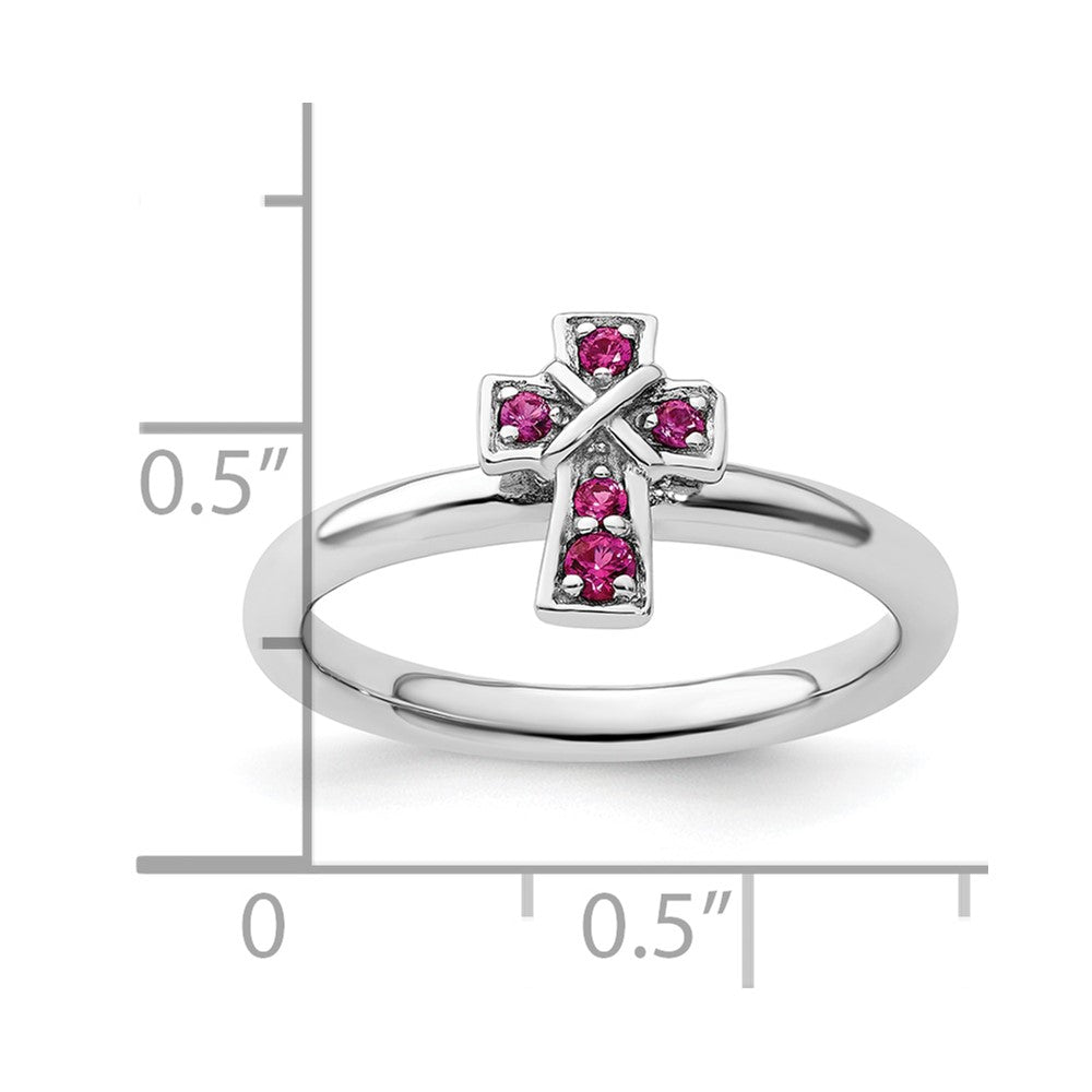 Sterling Silver Stackable Expressions Rhodium Created Ruby Cross Ring