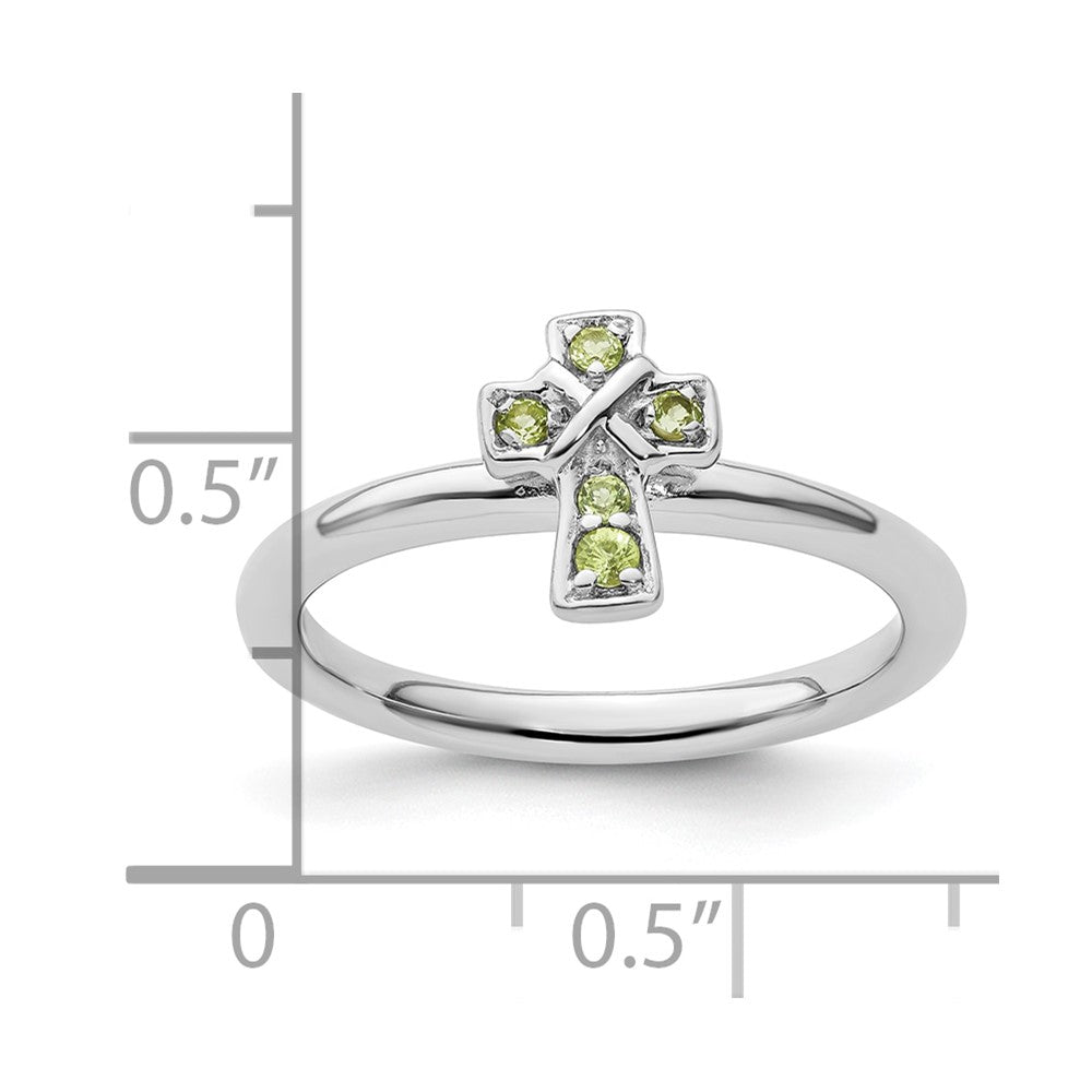 Sterling Silver Stackable Expressions Rhodium Peridot Cross Ring