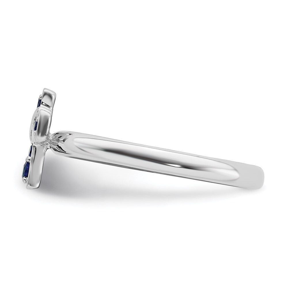 Sterling Silver Stackable Expressions Rhodium Created Sapphire Cross Ring