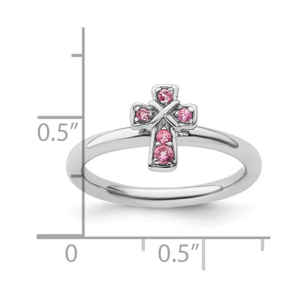 Sterling Silver Stackable Expressions Rhodium Pink Tourmaline Cross Ring