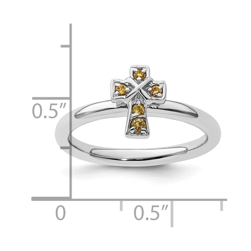 Sterling Silver Stackable Expressions Rhodium Citrine Cross Ring