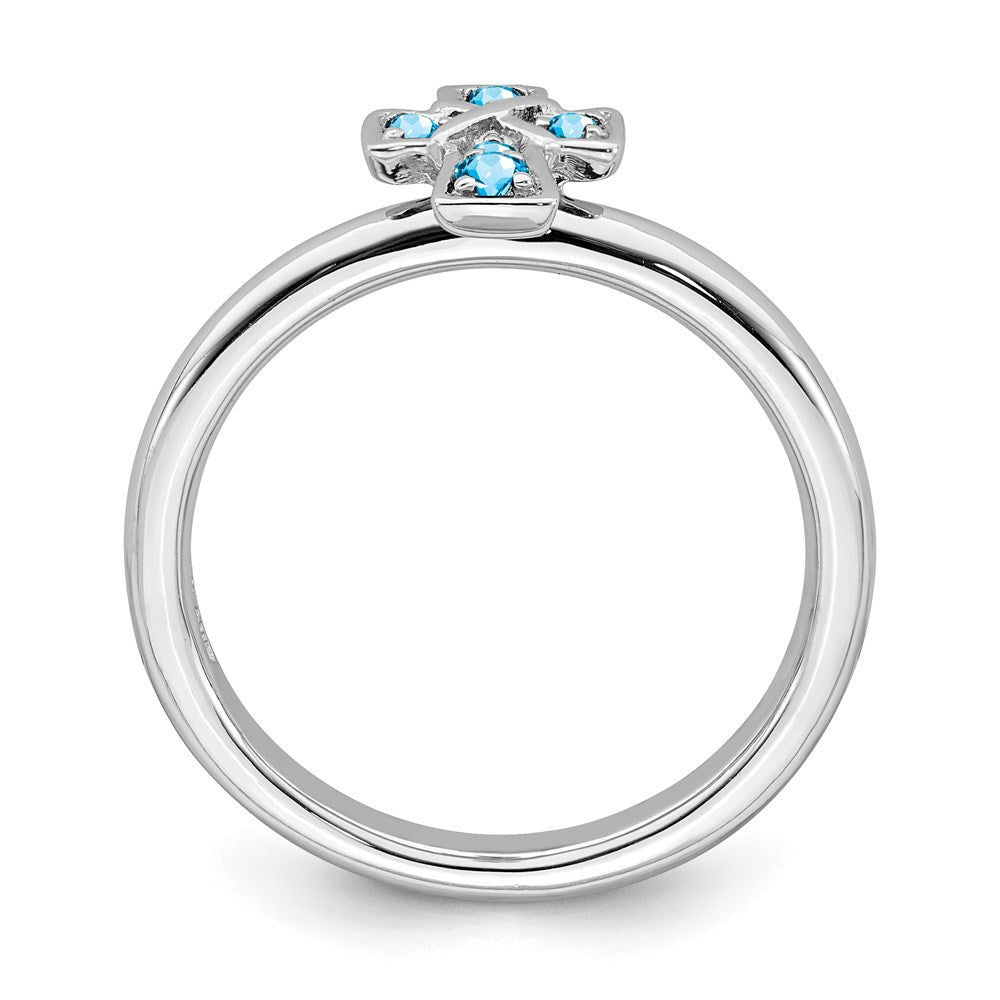 Sterling Silver Stackable Expressions Rhodium Blue Topaz Cross Ring