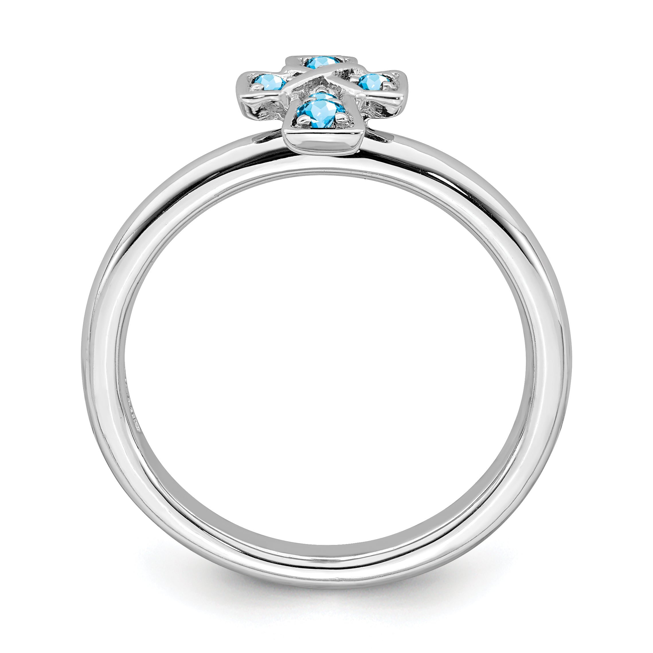 Sterling Silver Stackable Expressions Rhodium Blue Topaz Cross Ring