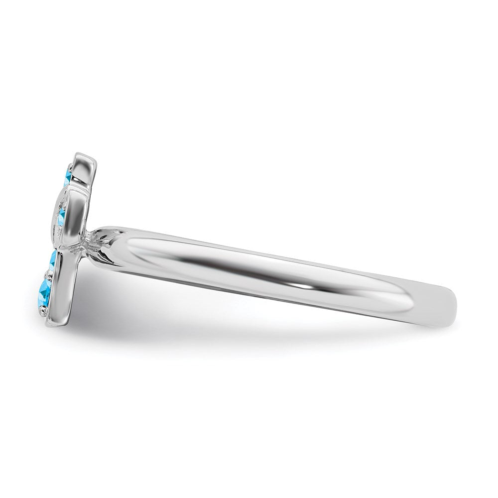 Sterling Silver Stackable Expressions Rhodium Blue Topaz Cross Ring