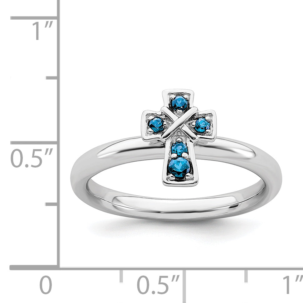 Sterling Silver Stackable Expressions Rhodium Blue Topaz Cross Ring