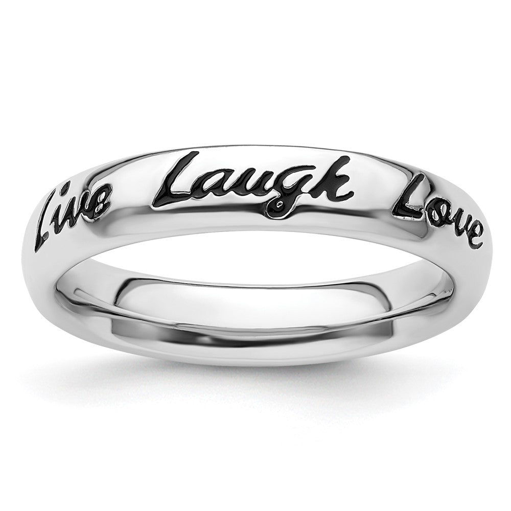 Sterling Silver Stackable Expressions Enamel Live Laugh Love Ring