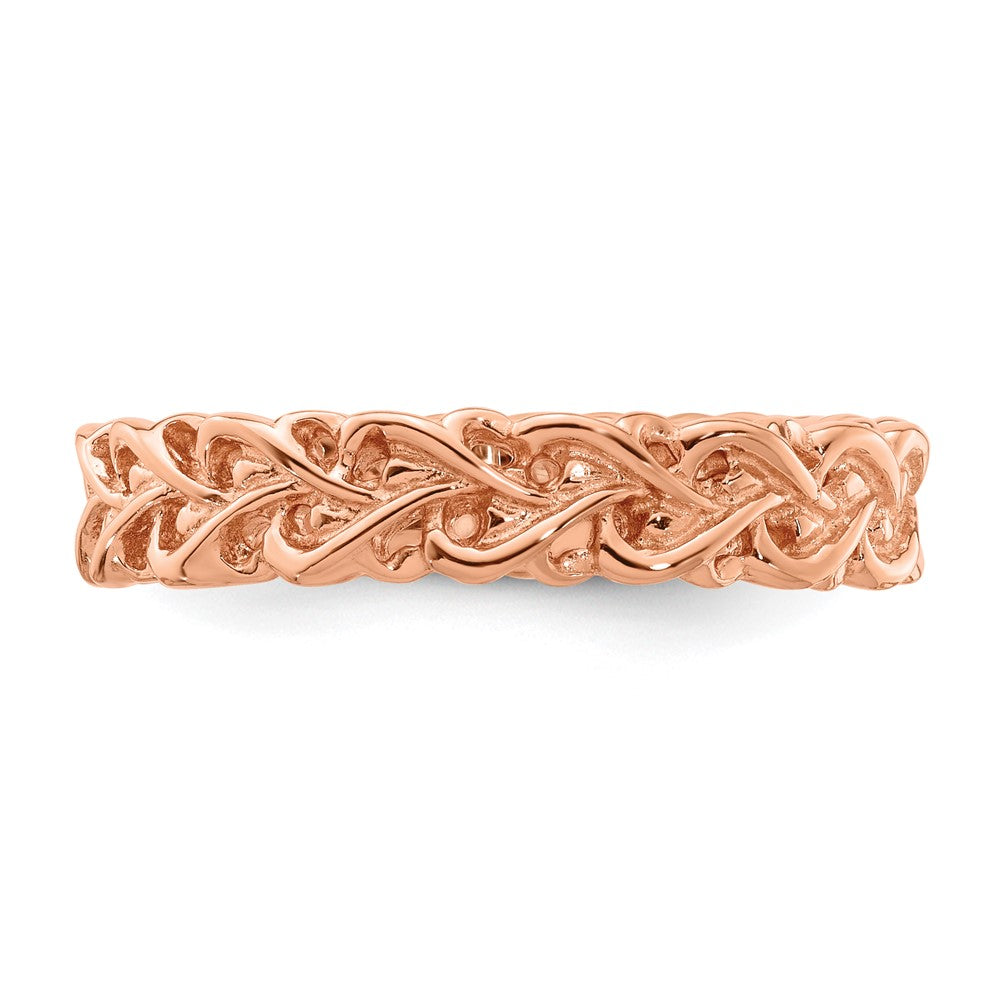 Sterling Silver Stackable Expressions Pink-plated Carved Ring