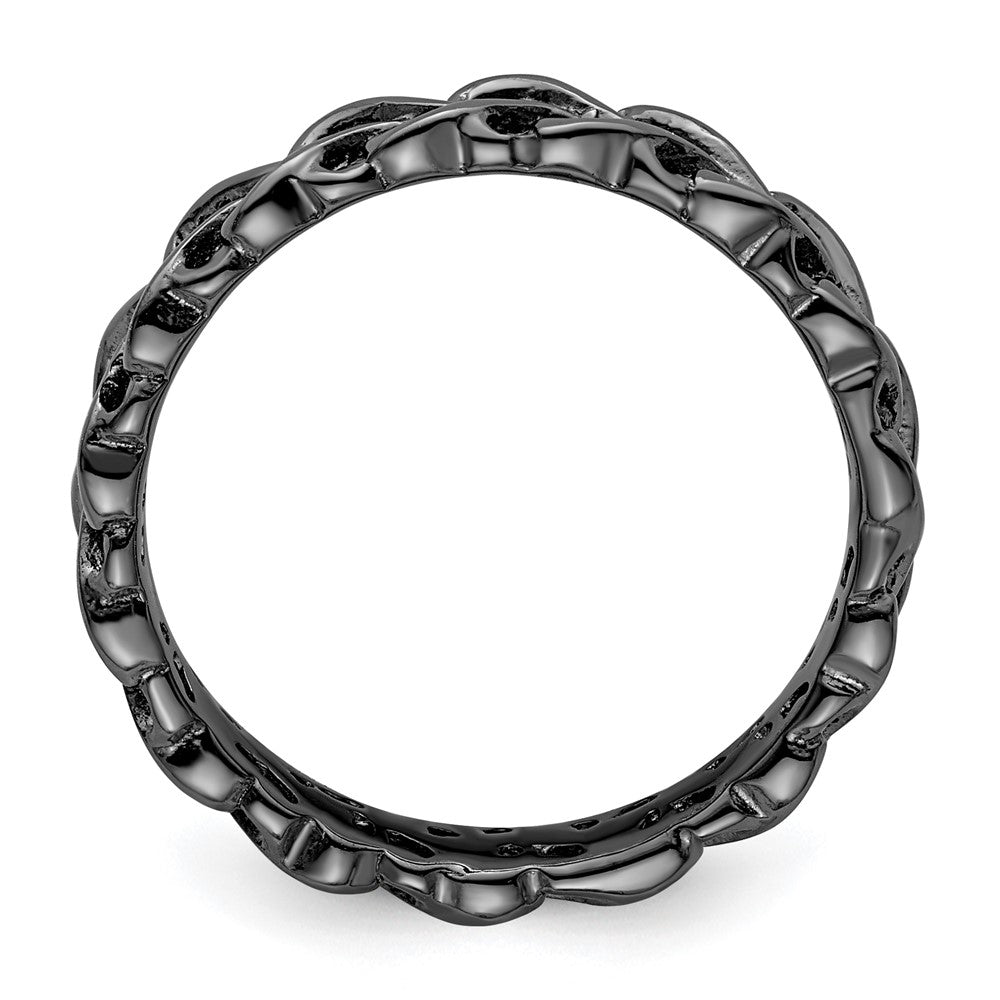 Sterling Silver Stackable Expressions Black-plated Carved