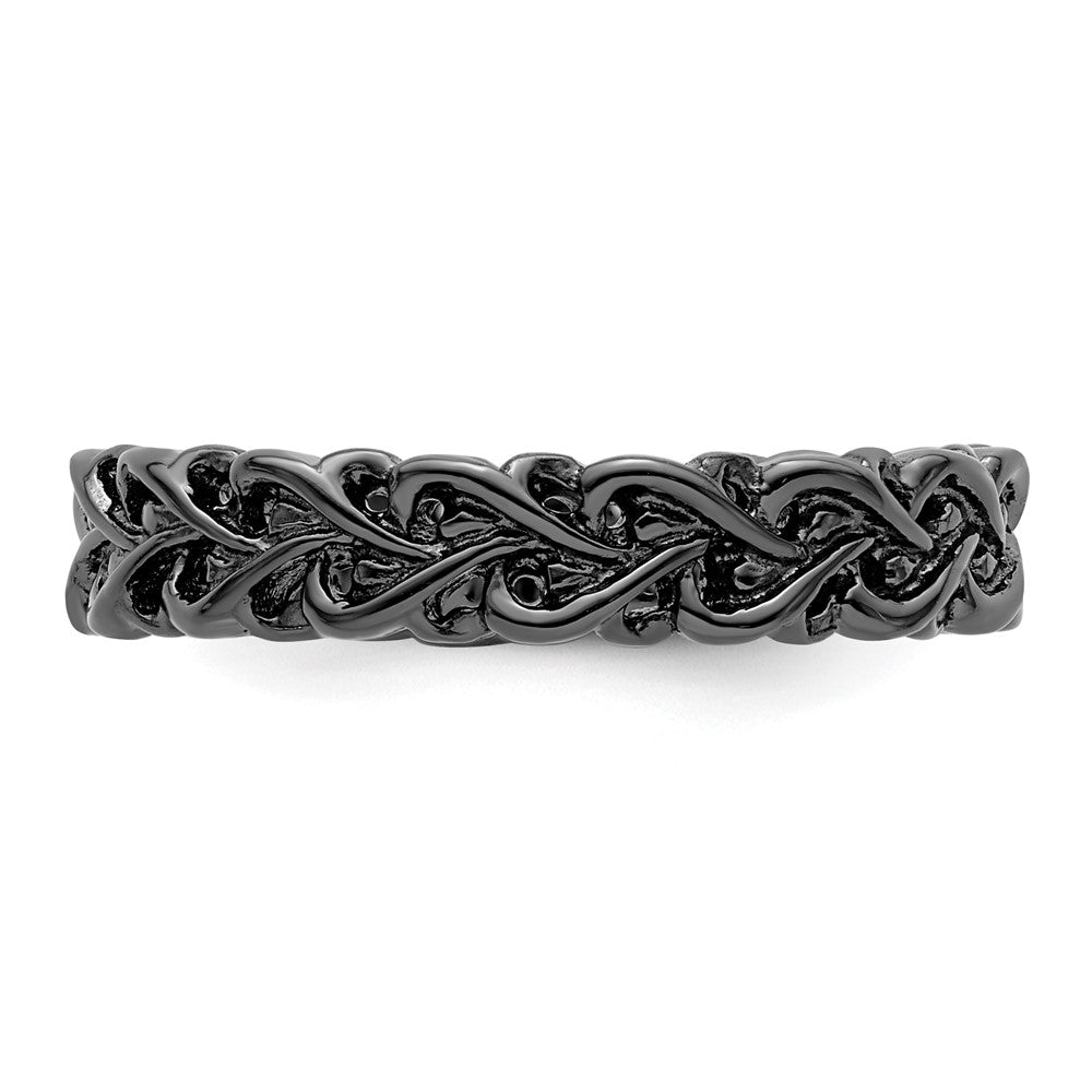 Sterling Silver Stackable Expressions Black-plated Carved