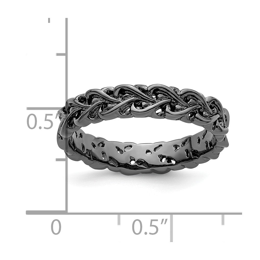 Sterling Silver Stackable Expressions Black-plated Carved