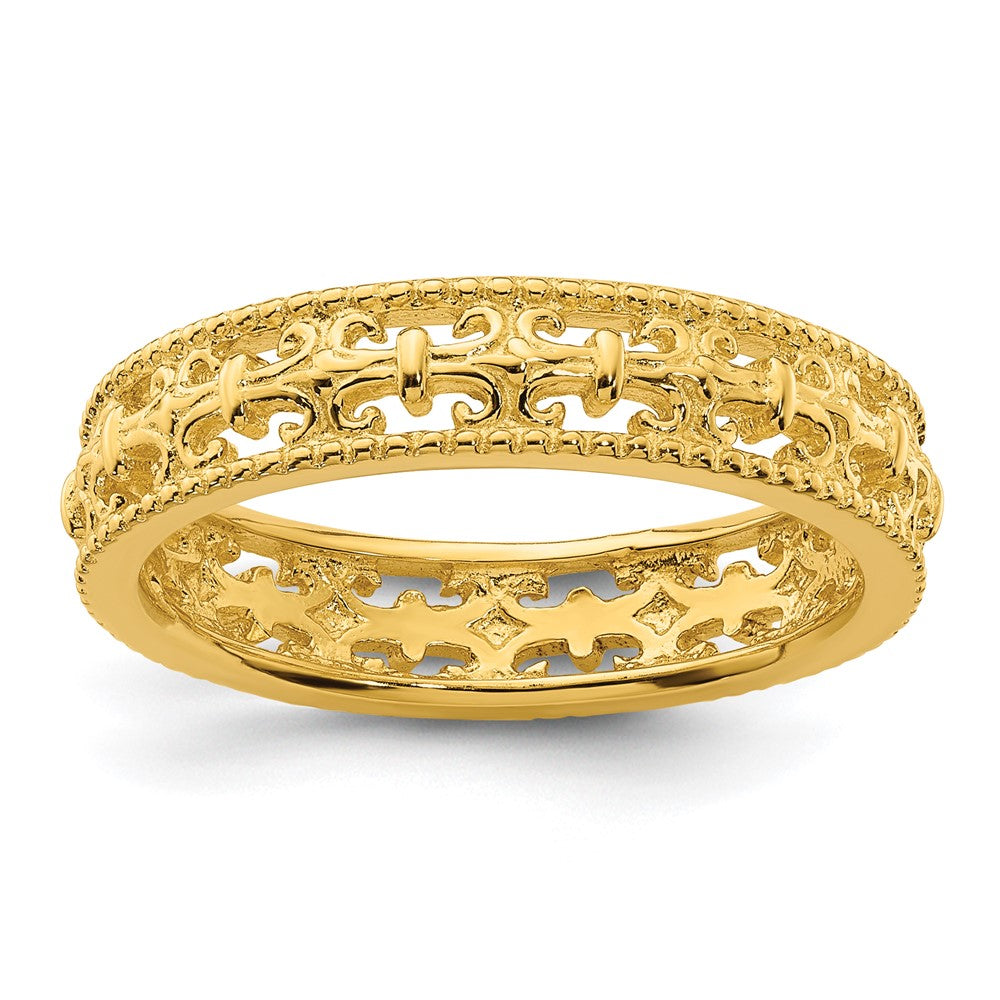 Sterling Silver Stackable Expressions Gold-plated Carved Band