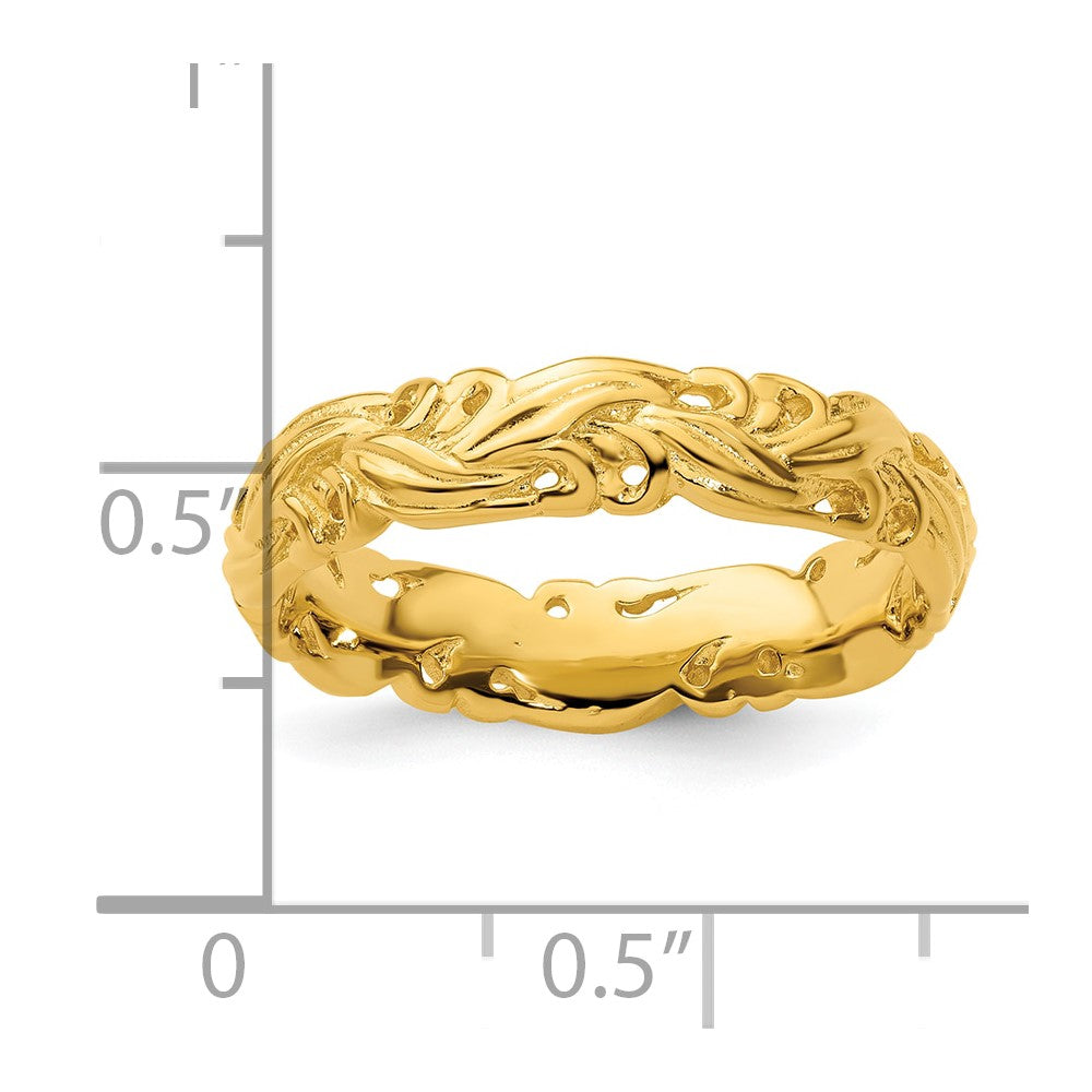 Sterling Silver Stackable Expressions Gold-plated Carved Band