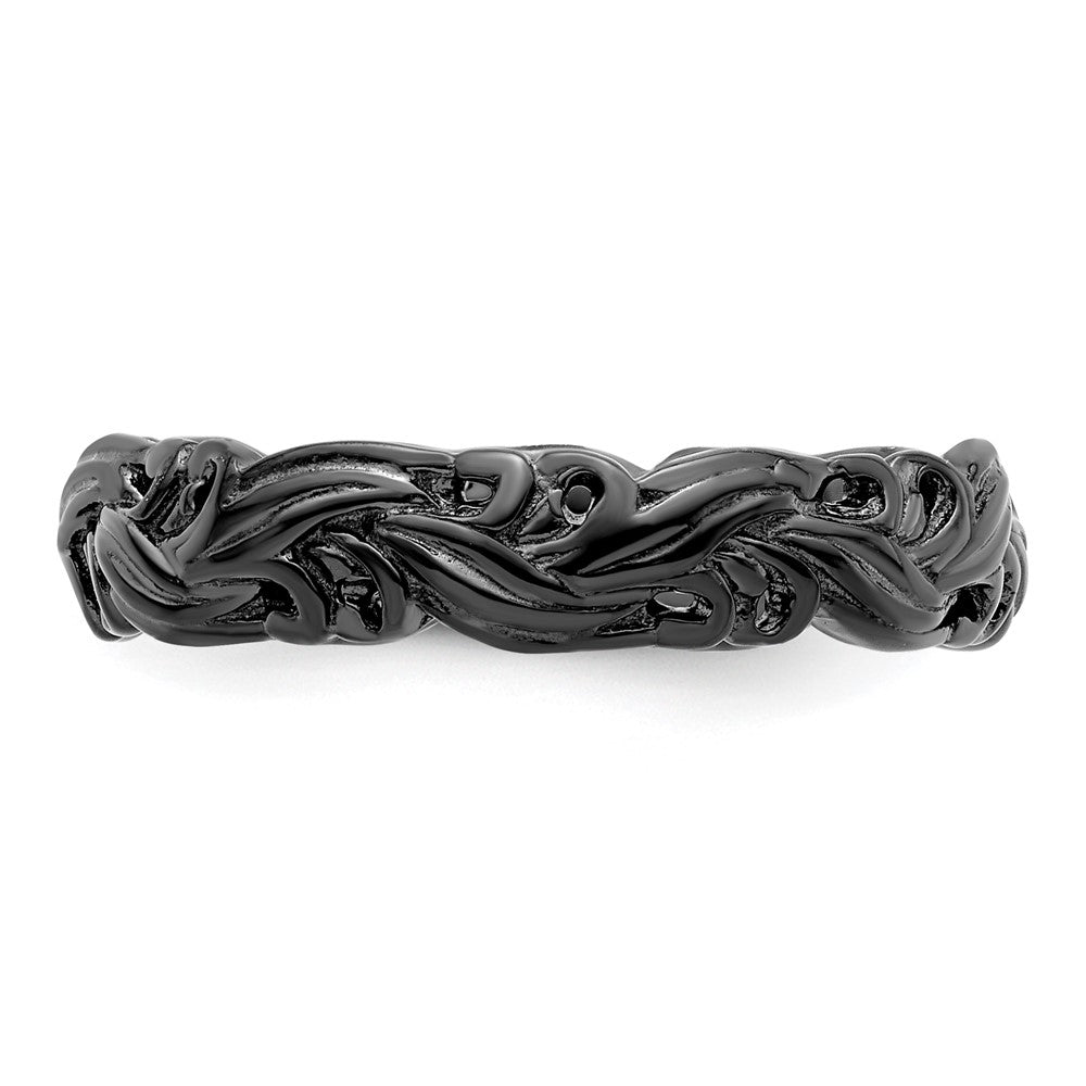 Sterling Silver Stackable Expressions Black-plated Carved Band