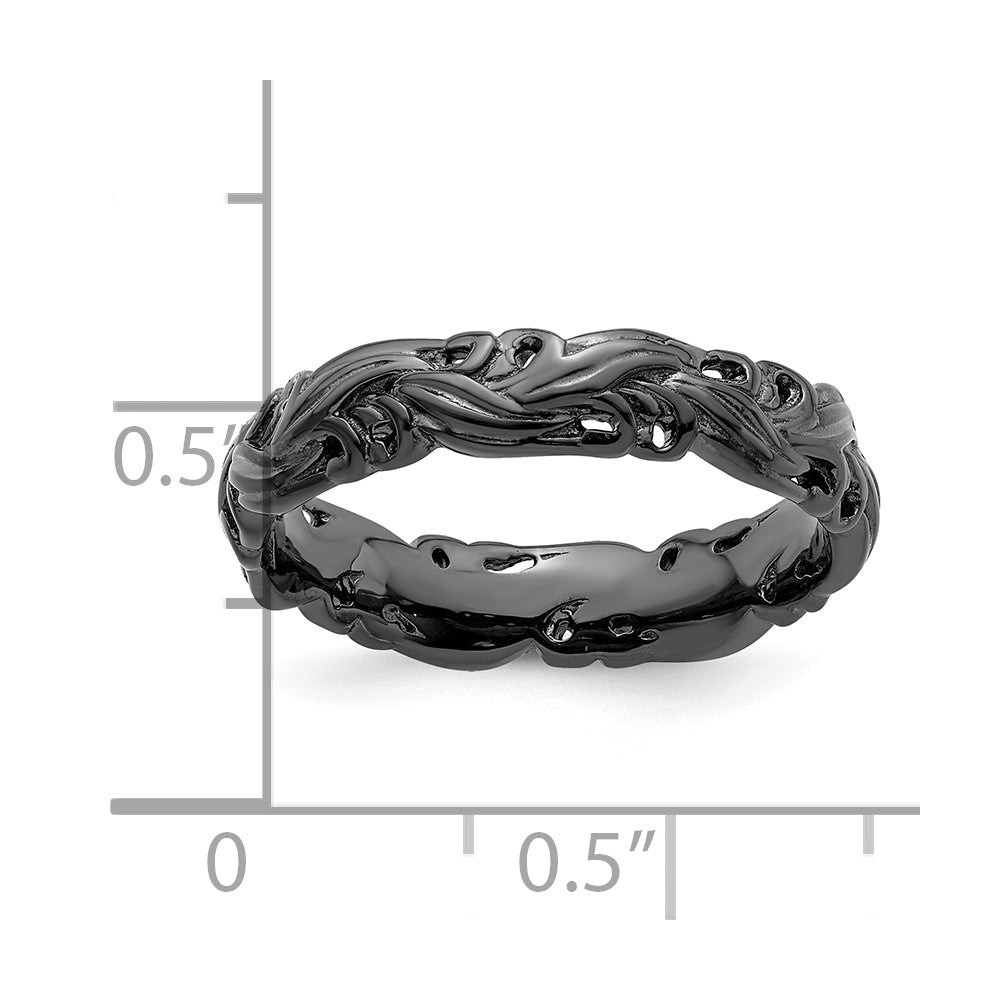 Sterling Silver Stackable Expressions Black-plated Carved Band