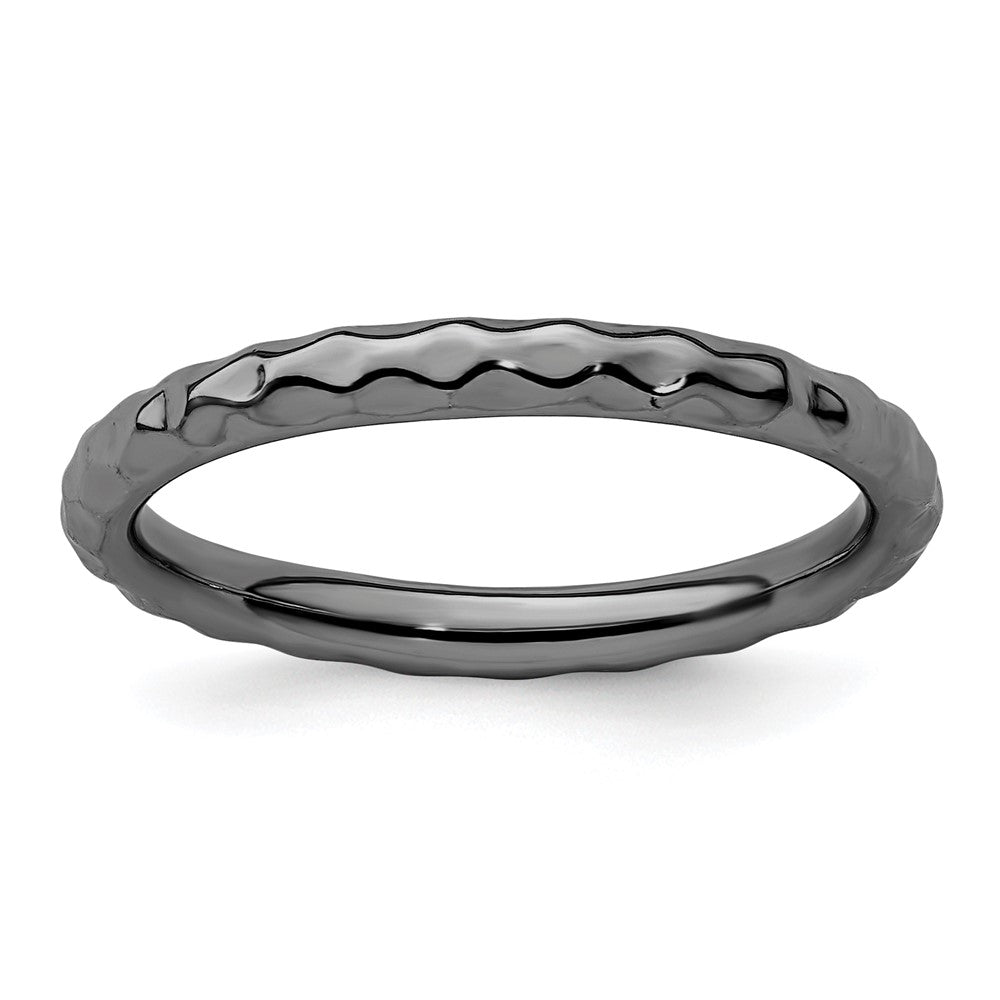 Sterling Silver Stackable Expressions Black-plated Hammered Ring