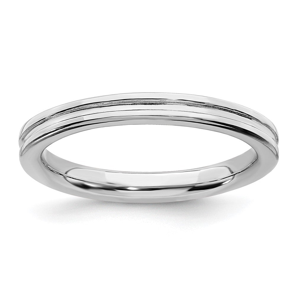 Sterling Silver Stackable Expressions Rhodium Grooved Ring