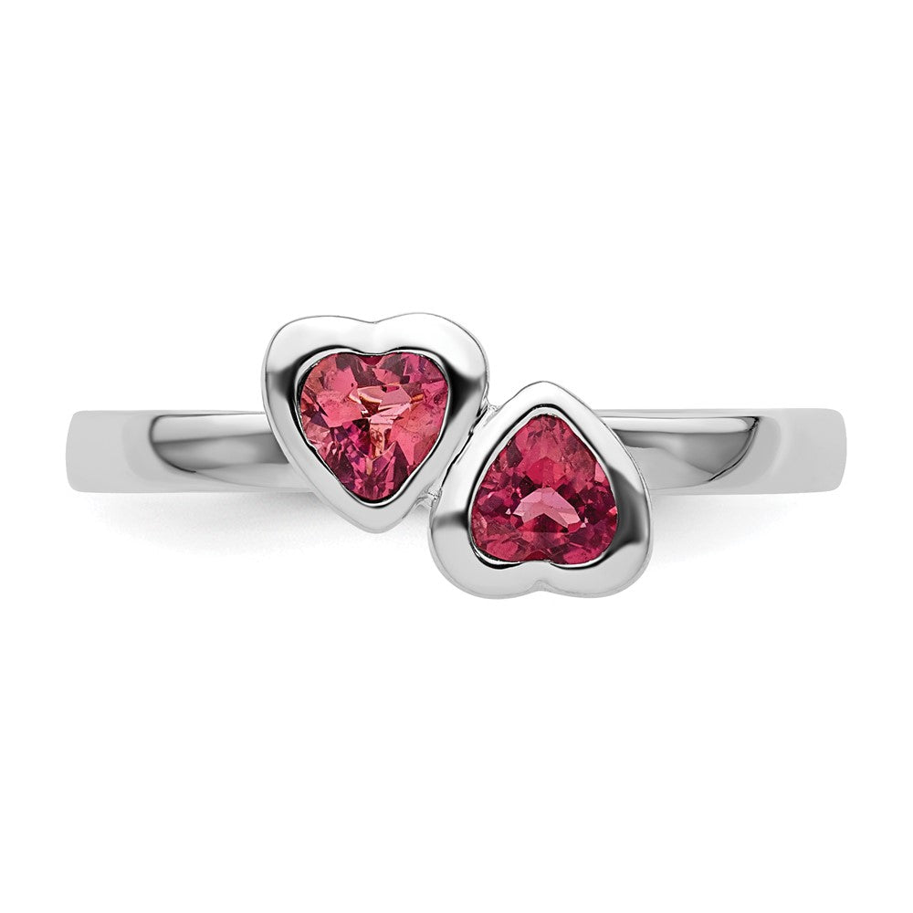 Sterling Silver Stackable Expressions Pink Tourmaline Double Heart Ring