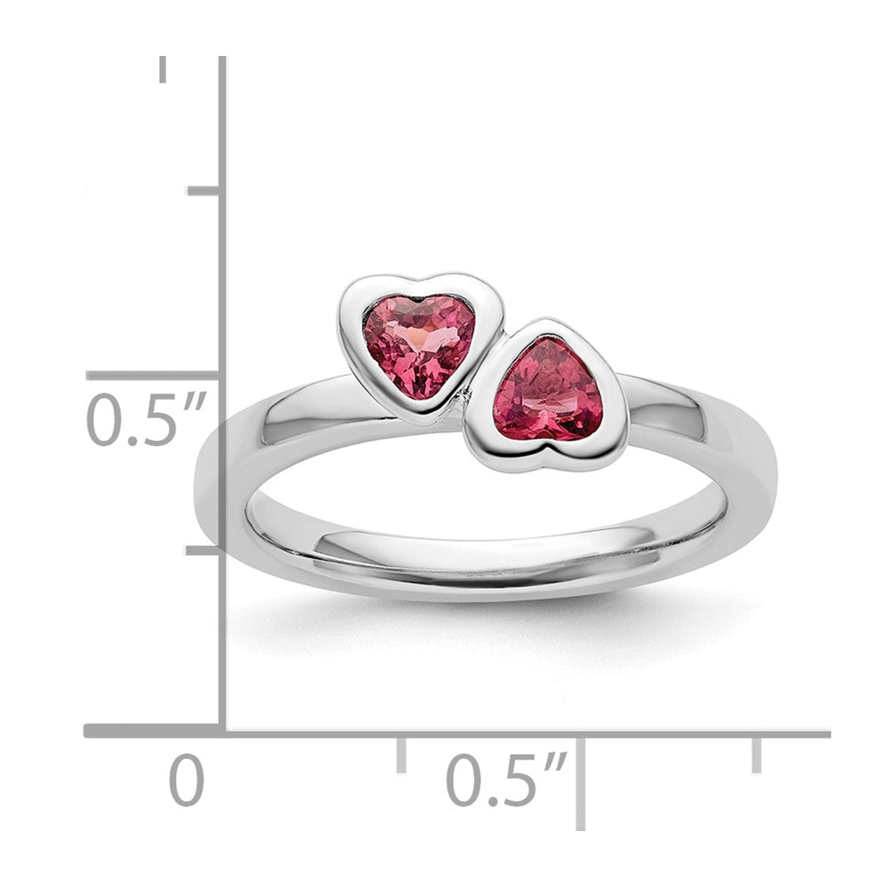 Sterling Silver Stackable Expressions Pink Tourmaline Double Heart Ring