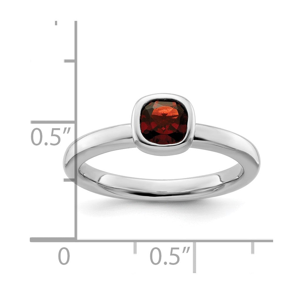 Sterling Silver Stackable Expressions Cushion Cut Garnet Ring